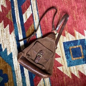Vintage Suede Leather Eddie Bauer Backpack/Sling